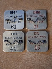 Lot Of 4 1967, 1968, 1969, 1970 Arcola Pool Metal Swim Club Badges, NJ  picture