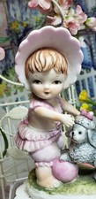 ❤ RARE Vintage Lefton PINK Baby Girl w/ BLACK POODLE Figurine MINT ADORABLE ❤ picture