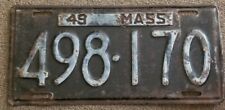Vintage 1949 Massachusetts MA Mass Antique License Plate Tag Number 498 170 picture