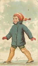 Winter Child Boy Ice skating Glitter Christmas Postcard picture