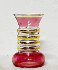 Vintage 1950's Iridescent Pink Glass Posey/Bud Vase Painted Gold Trim Round picture