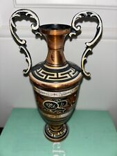 Rare Vintage Greek Copper Vase Hand Made + Painted in Greece picture