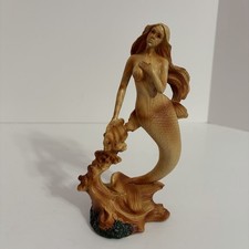 Ebros Gift Faux Wood Mermaid & Fish 7” Coastal Driftwood Fantasy Decor picture