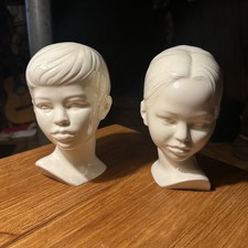 Vintage Pair Of Boy And Girl Head by Holland Mold White picture
