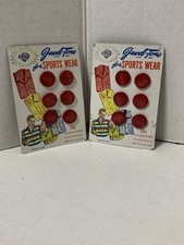 Vtg 50s Jewel-Tone Sports Wear Button Cards Red Domed Plastic Set of 2 NOS #12ct picture