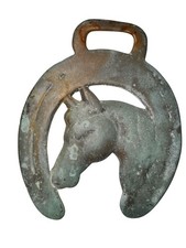 Antique Brass Horsehead Horseshoe harness pendant buckles horse picture