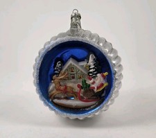 Vtg Santa Sleigh Diorama Ribbed Reflector Glass Christmas Ornament Italy 1960s picture