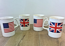 Coffee Mugs 4 Sheltonian China Cups Union Jack And American Flag Double Sided picture