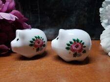 Vintage Ceramic Salt and Pepper Shakers Little Pigs with Flowers. 11b7 picture