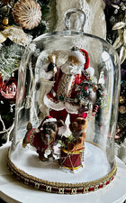 Santa Claus Christmas Glass Dome Figurine 3D Effect w/ Dog & Teddy Bear picture