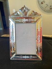 Vintage Carr Venetian Style Mirrored Glass Picture Frame Beveled Hand Etched 10X picture