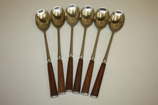 Vintage 1960s MCM Dansk Stainless Soup Spoons 6pc Teak Handles Jens Quistgaard picture