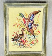 Vtg. 1960's McCall 'The Mallards' Cross-stitch Tapestry Framed picture