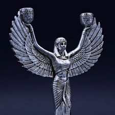 UNIQUE ANCIENT PHARAONIC ANTIQUE Winged Isis Statue Covered by Silver Leaf Bc picture