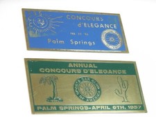 2 HTF Vintage 1956-7 PALM SPRINGS SCCA Concours d'Elegance Dash Emblems Badges picture