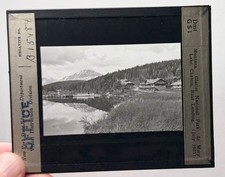 Montana GNP St Mary Lake chalets boat landing magic  lantern GLASS SLIDE picture