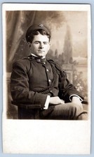 1910's RPPC U.S. MILITARY MAN ELECTRIC STUDIO NEWPORT RI POSTCARD**TRIMMED** picture