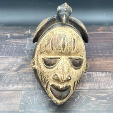 Vtg Authentic Hand Carved African Hardwood Tribal Mask Black Crow Headdress 15