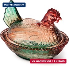 1 Pcs Vintage Glass Hen on Nest Dish with Lid Colorful Crystal Chicken-shaped La picture