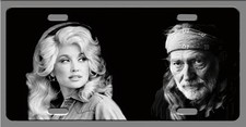 L@@K Classic Dolly Parton & Willie Nelson B&W Photos on Black License Plate picture