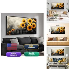 The Mode Art Sunflower Canvas Painting 20x40 Black and Yellow Wooden Frame picture