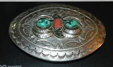 NEW Vintage Nickel Silver w/Turquoise/Coral Western/Native American Belt Buckle picture