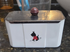 McKee Tipp City Scottie Terrier Dog Red Sweater Milk Glass Grease Jar and Lid picture