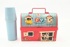 ​VTG 1962 Fisher Price Lunch Box Thermos Set #549 Farm Barn Toy Plastic  picture