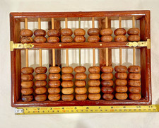 Vintage Chinese Lotus Flower Brand Abacus 9 Rods 63 Beads Huanghuali Wood picture