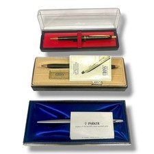 Vintage 1970s-90s 3 Pen Lot Parker Cross USA Ballpoint & Pilot Pencil w/ Cases picture
