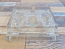 Rare Vintage Clear Pressed Glass Double Inkwell Desk Organizer with Pen Rests S3 picture
