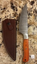 Damascus 12” Full Tang Chief Knife W/ Wood Handle & Leather Sheath Brand New picture
