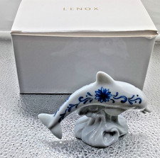 Lenox Dolphin Riding Wave Figurine Blue Floral 2.25”Porcelain w/ box kb picture