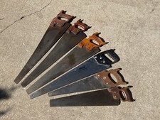 6 Vintage Cross Cut Hand Saws DISSTON, STANLEY, TRUE VALUE, SUPERIOR, & ? picture