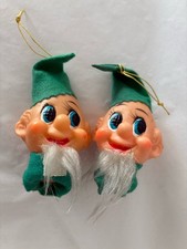 Vintage Felt / Plastic PIXIE ELF CHRISTMAS LIGHT cover Ornaments Set Of 2 picture