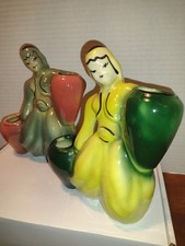 Vintage MCM Genie Double - Vessel Figural Planters Set of 2 Variant Colors 6.5
