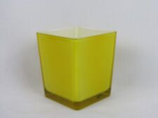 Teleflora Square Vase-Yellow & White-Made in Poland-Glass-EUC picture