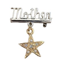 Vintage Mother Dangle Star Rhinestone Silver Gold Tone Lapel Vest Hat Pin K8 picture