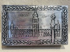 Vintage Polish Folk Art Box Warsaw Royal Castle Metal Relief Wood Trunk Cepelia  picture