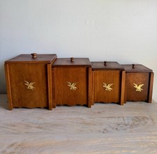 Vintage Retro 70's Wooden Cannister Set w/ Gold Eagles & Inserts America EXC picture