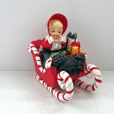 Lefton Vintage Christmas Shopper Girl Candy Cane Sleigh 1950s Holiday Kitch picture