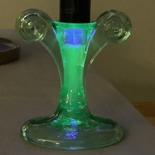 VINTAGE FOSTORIA Green Uranium Glass Candle CANDLESTICK Holder GLOWS Excellent picture