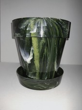 VINTAGE GREEN MARBLEIZED PLASTIC PLANTER POT SAUCER HOUSE PLANT PLAS-T-POT 1960S picture