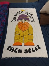 Vtg Original Funky Hippie Towel Rare 1960s “do Unto Others Then Split” RARE picture