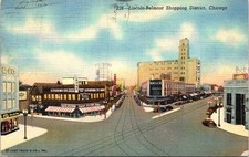 Postcard IL Chicago Lincoln Belmont Shopping District Bank Wieboldt's 1958 V215 picture