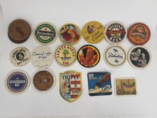 Lot of 17 Vintage Beer Coasters Heineken Miller Lite Belgian German Bar Pub picture