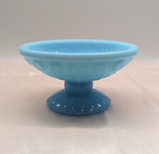 Vintage AVON Glass Footed Soap Trinket Dish Bowl in Lovely Aqua Chalcedony Blue picture