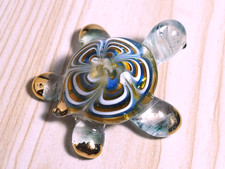 blue amber Turtle figurine hand blown Art Glass 1.85