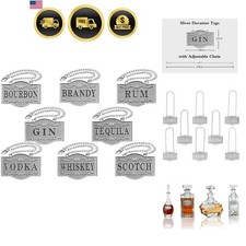 Decanter Tags Liquor Tags, Set of 8, Gorgeous Silver | Liquor Decanter Label:... picture