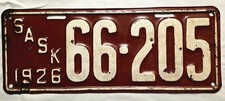 Vintage 1926 Saskatchewan License Plate 66-205 Rare Original Canadian Tag picture